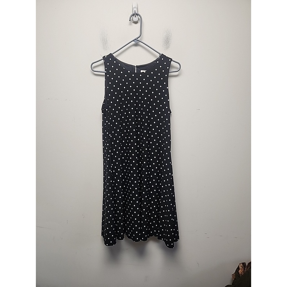 AK Womens Shift Dress Blue White Polka Dot Crew Neck Sleeveless Keyhole 8